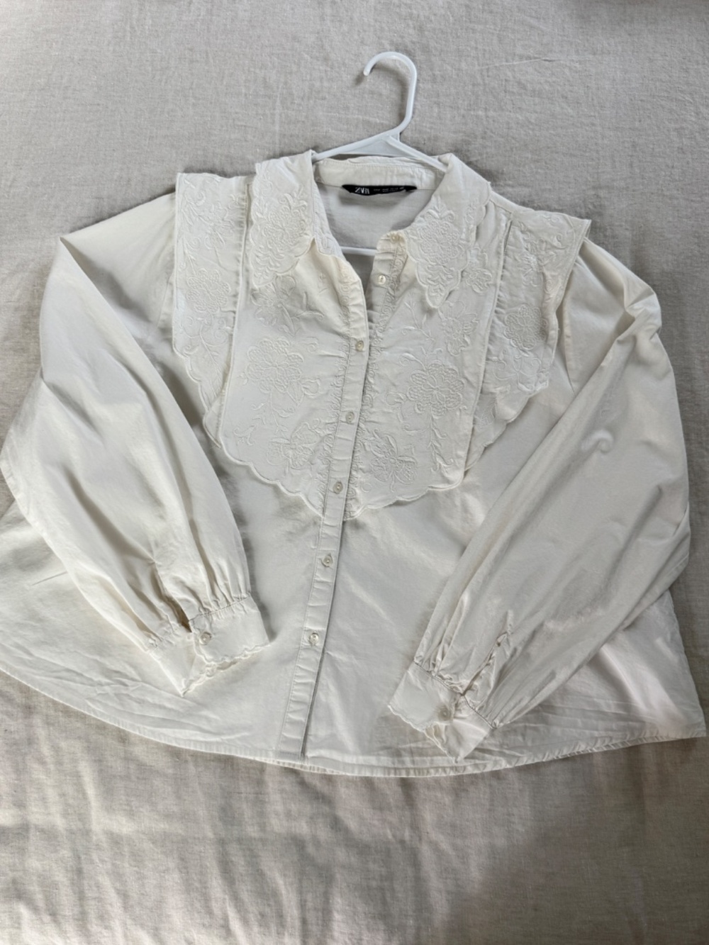 Zara White Embroidered Peter Pan Collar Cotton Blouse Top Cottagecore French - Picture 11 of 11